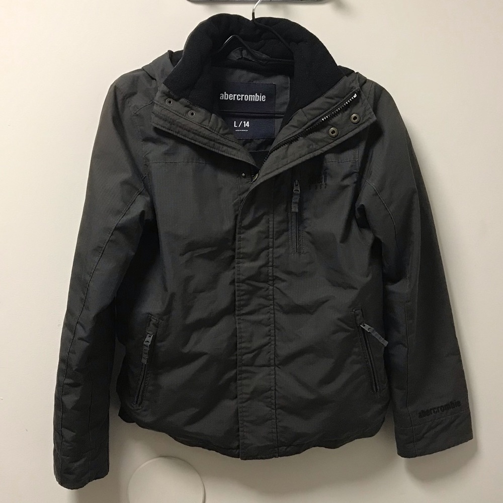 Nice Grey Fleece Lined Zipper & Snap Up Abercrombie & Fitch Jacket! - Picture 9 of 15